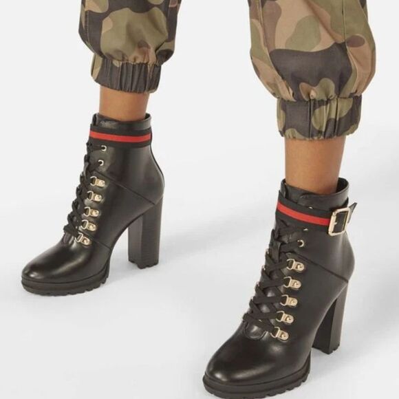 Ribonea Lace-Up Platform Ankle Boot size 10 Black Red belted. - Picture 3 of 12